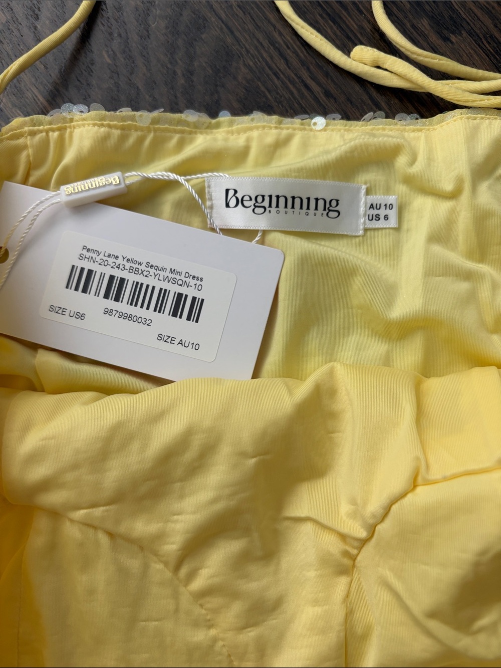 NWT Beginning Boutique Yellow Sequin Mini Dress - Picture 4 of 7